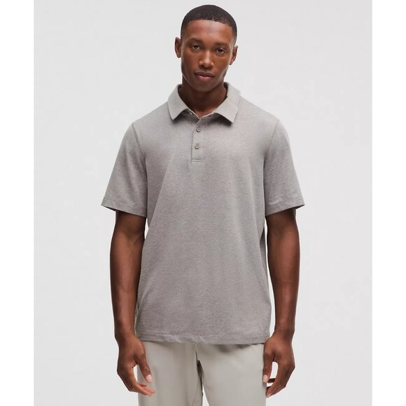 Lululemon Size L Ash Gray Soft Jersey Classic Fit Short Sleeve Polo Shirt Top - Picture 1 of 12
